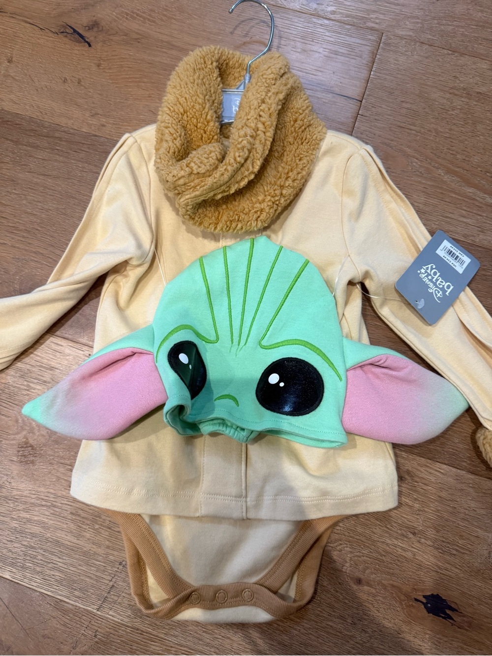 Disney Baby Grogu-Inspired Plush Hooded Bodysuit - Beige, Green & Pink